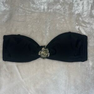 Black Strapless Bikini Top with Gold Floral Accent